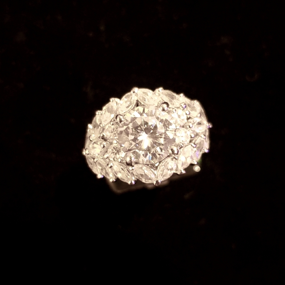 Rhodium and CZ marquise ring.